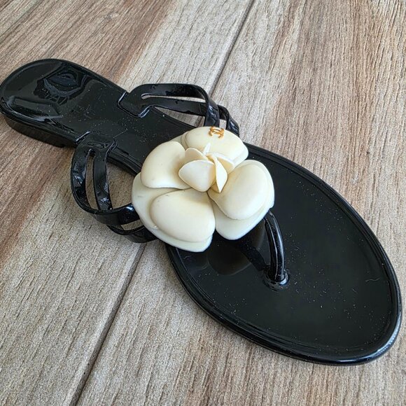 Chanel Black Camellia Sandals Eur. 38 - Picture 1 of 12